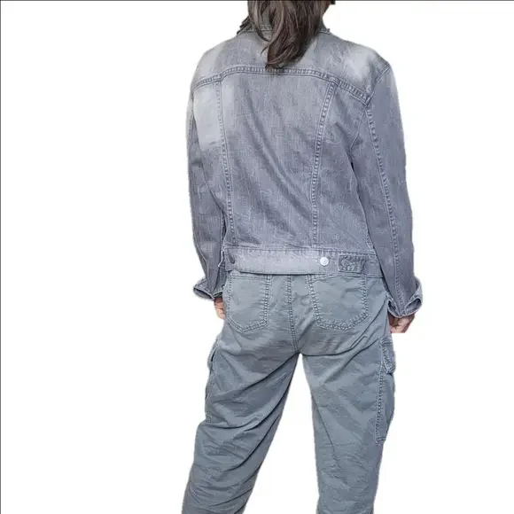 Women's Denim Jean Jacket Gray Distressed faded Cropped Collared LEVI STRAUSS - Picture 6 of 16